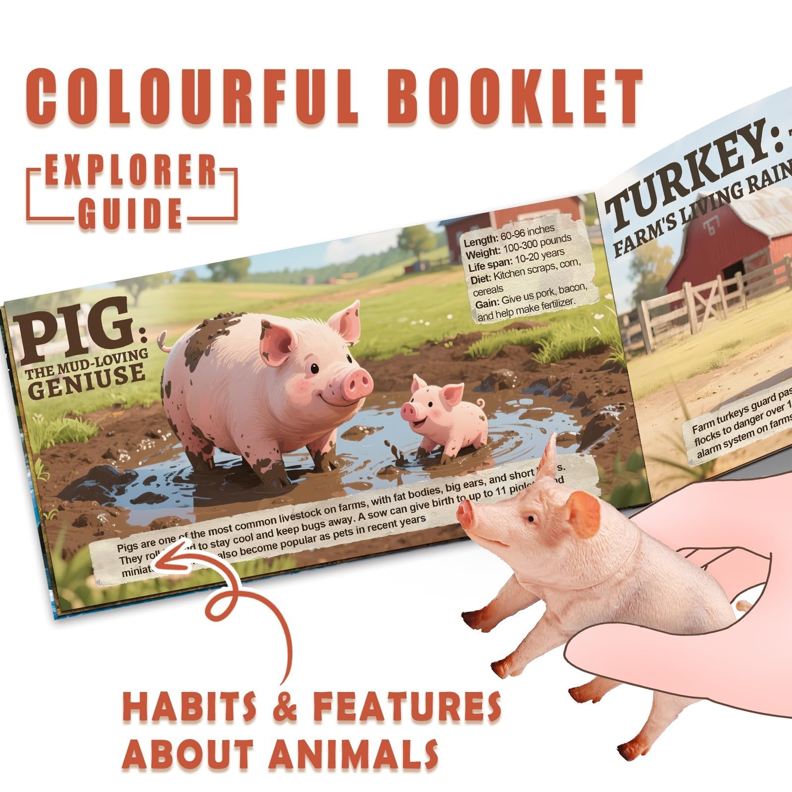 15 PCS Farm Animal Toy Set Educational Figures Booklet Gift Box Kids Playset