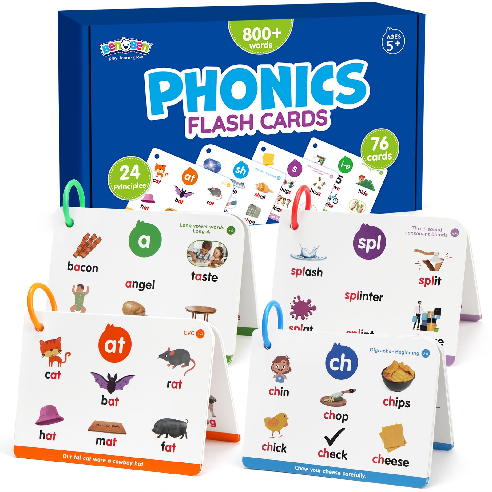 Phonics Flash Cards 76 Cards 24 Principles Learn to Read Phonics Games for Kids