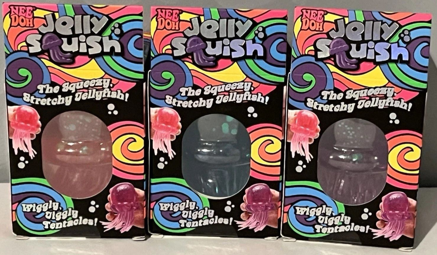 Schylling NeeDoh Jelly Squish: Purple, Pink, Blue Complete Set of 3 – Sealed