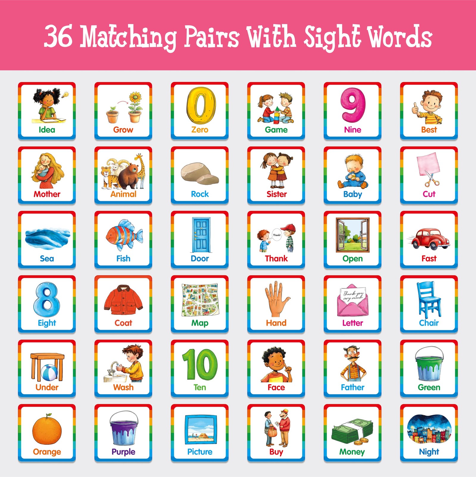 Memory Matching Game, 72 PCS Sight Words Matching Cards for Kids, 36 Pairs Me…