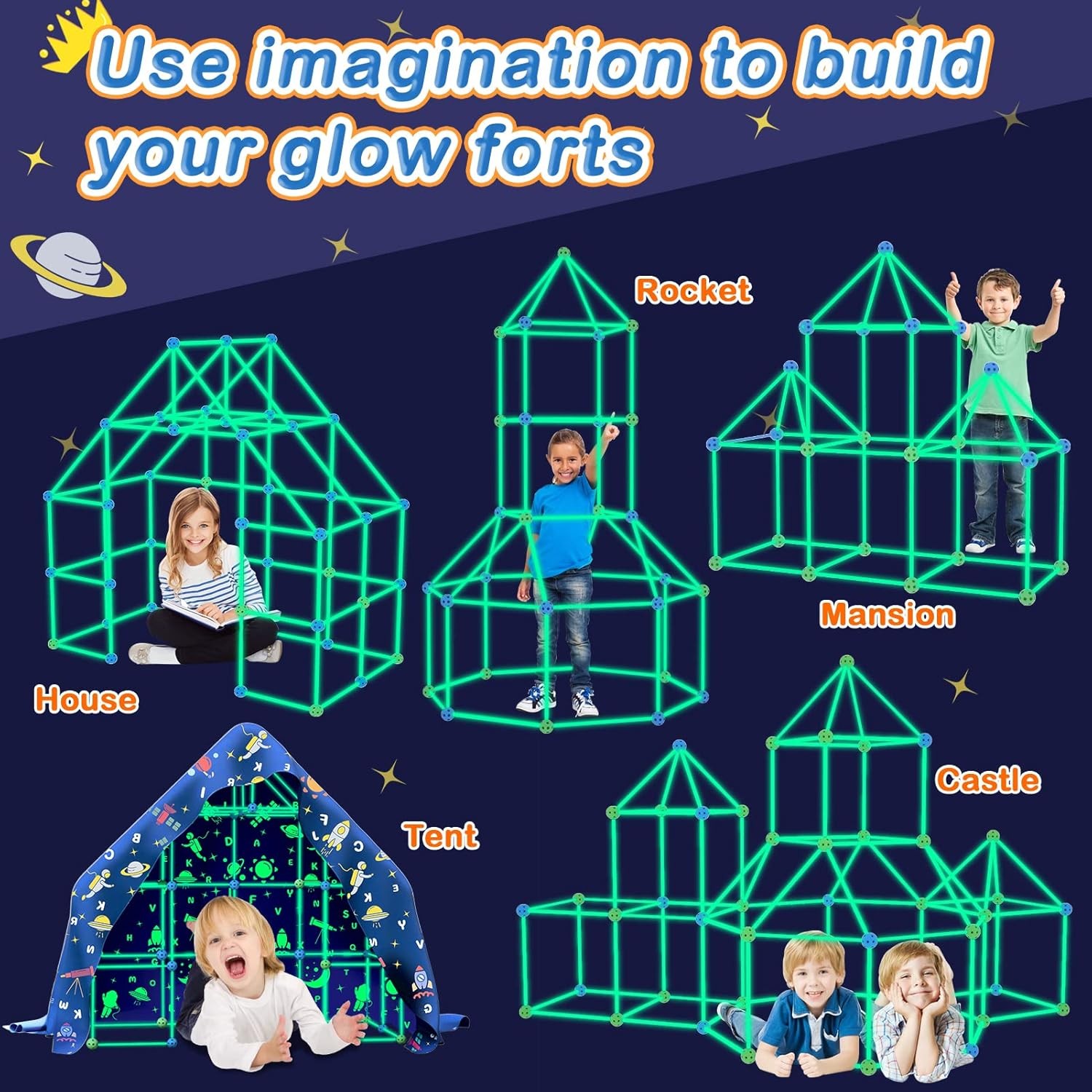 Fort Building Kit 160PCS Glow in the Dark STEM Kids Toy
