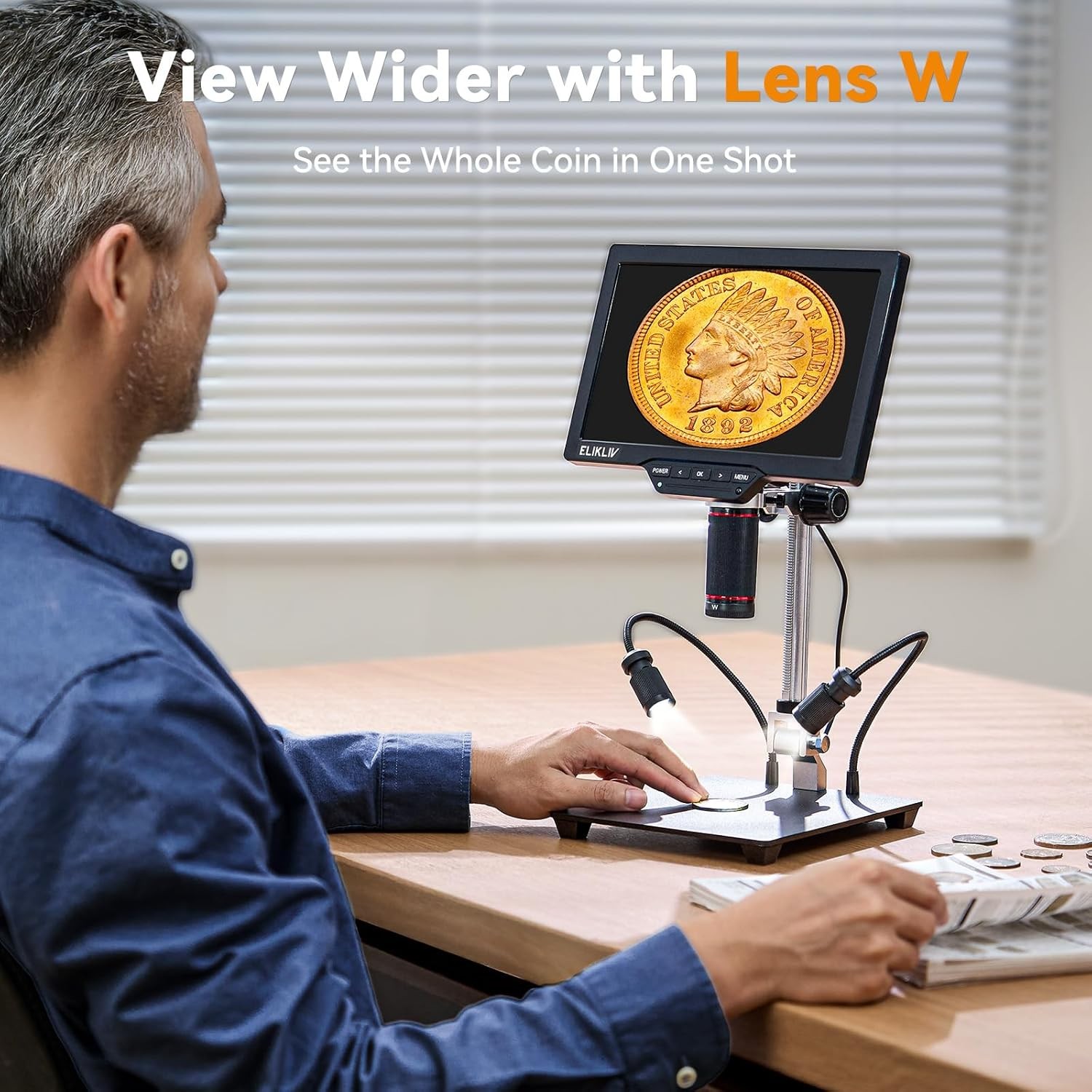 Elikliv 4K Digital Microscope 10″ Stand for Soldering Coins Electronics 64GB