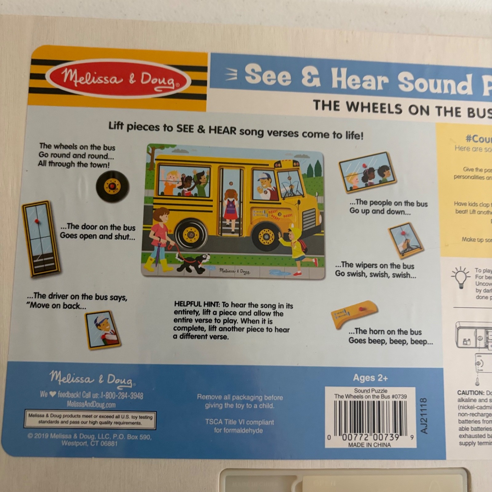 Melissa & Doug See & Hear Sound Puzzle The Wheels On The Bus NWT 2+