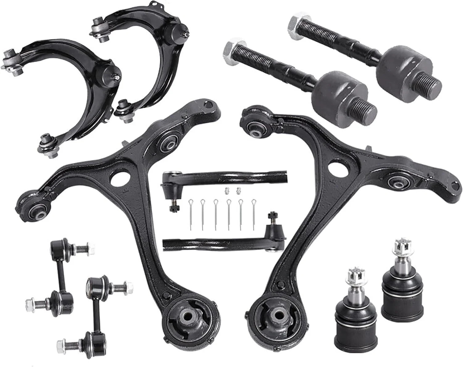 12Pcs Front Upper Lower Control Arm Suspension Kits with Ball Joint Tie Rod End,