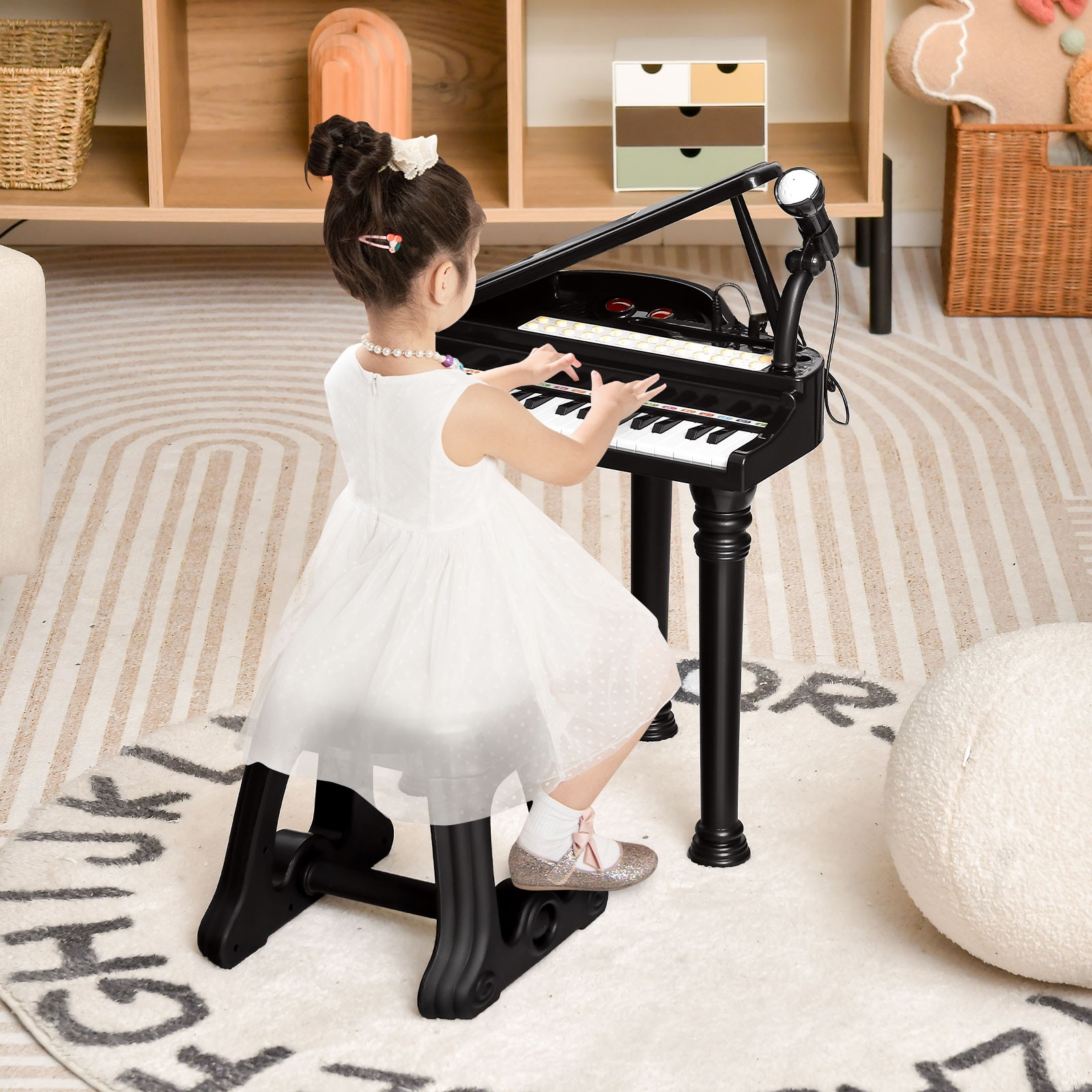 31 Keys Kids Piano Keyboard Toy Toddler Musical Instrument w/ Stool & Microphone
