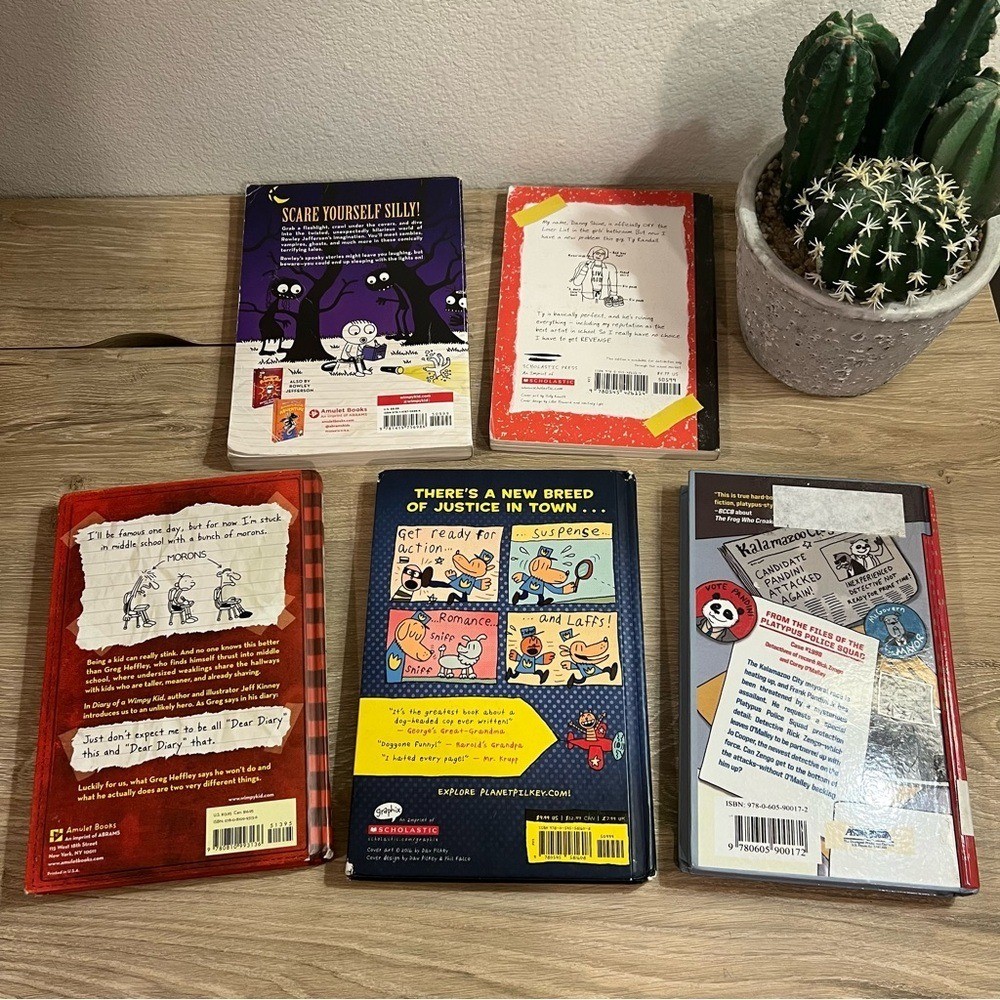 Boys Graphic Novel Book Lot Dog Man Wimpy Kid 5 Book Set Grades 3-6