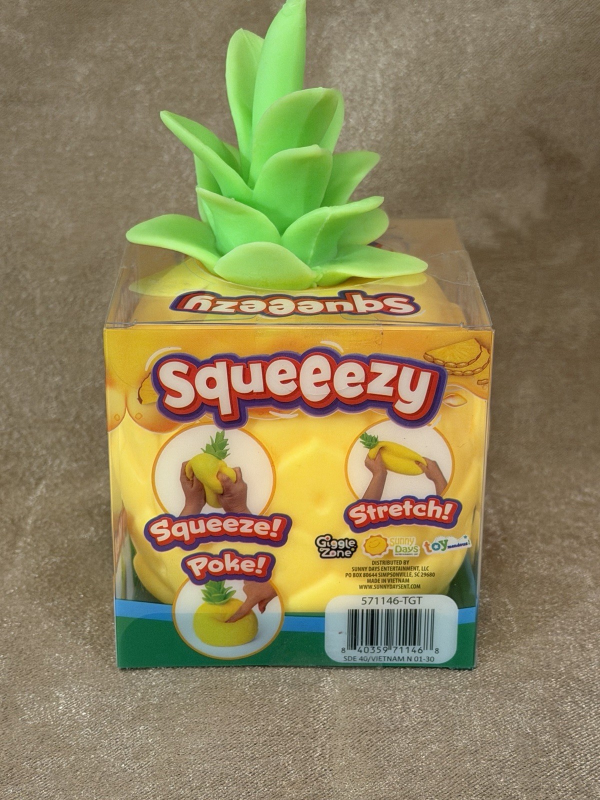New And Sealed Sunny Days Squeeezy Pineapple Squeeze/Stretch/Fidget/Stress Toy