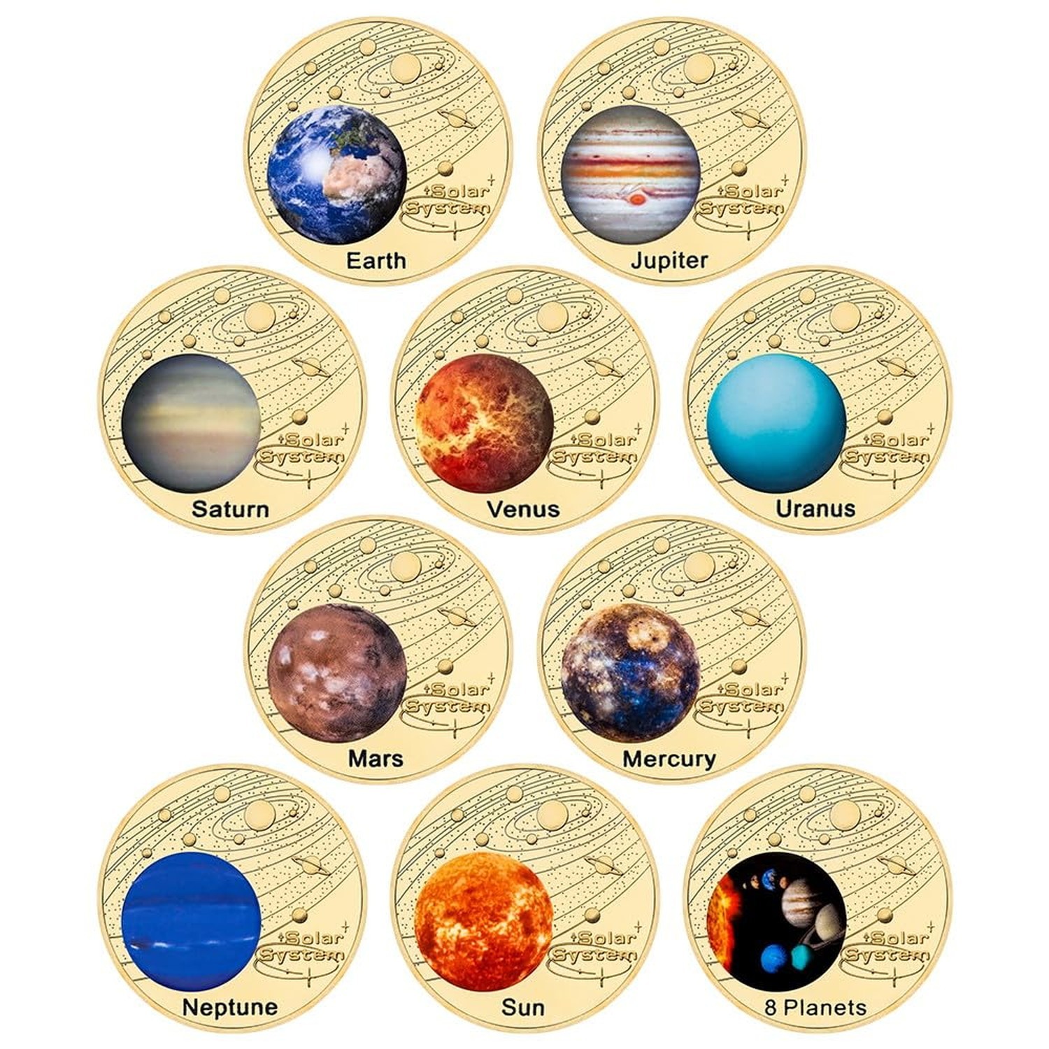 Solar System Coin Set 10 Coins Featuring Planets & Sun – Space & Planet Theme…