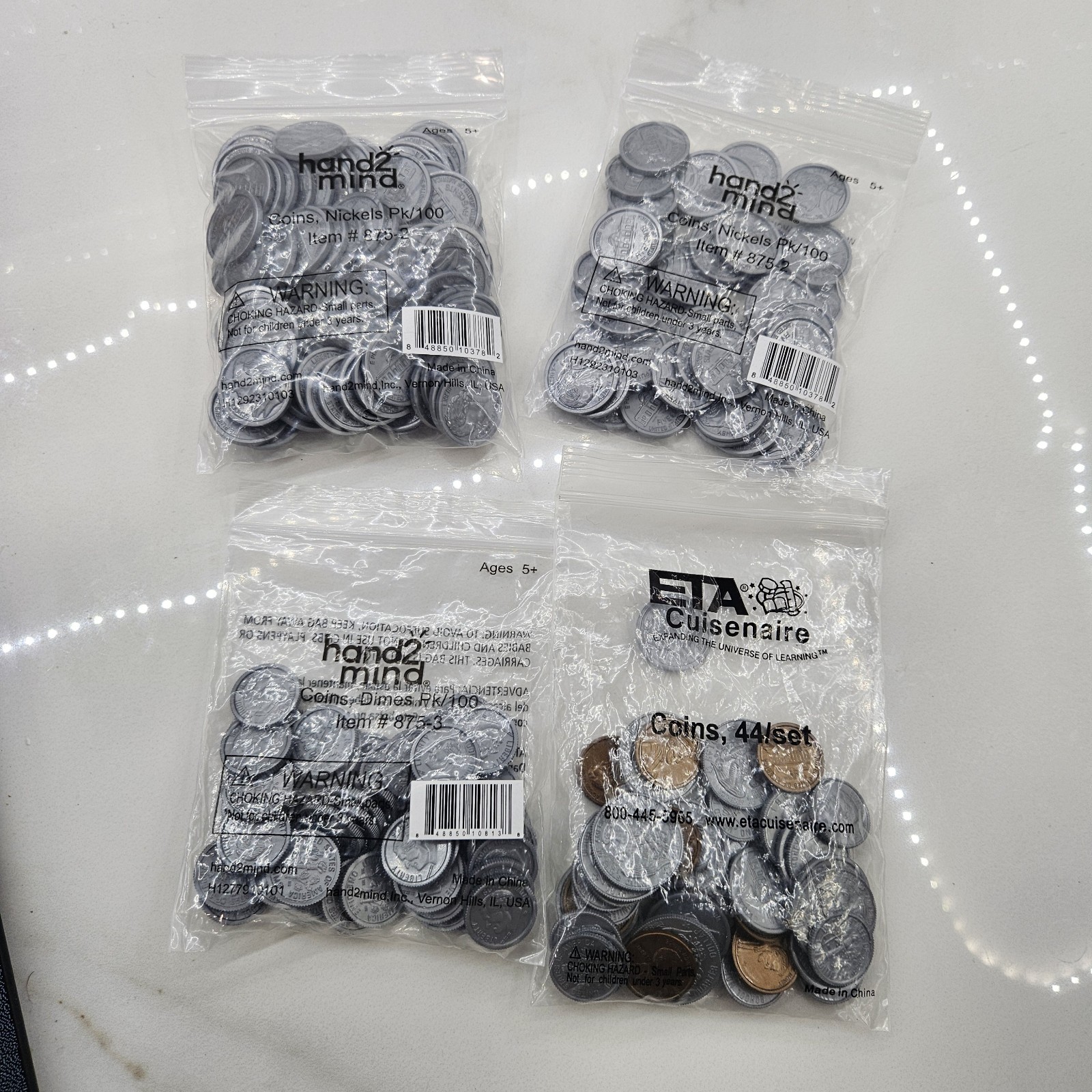 Hand2Mind Fake Plastic Coins Kids Learning Homeschool Play Money Various Sets