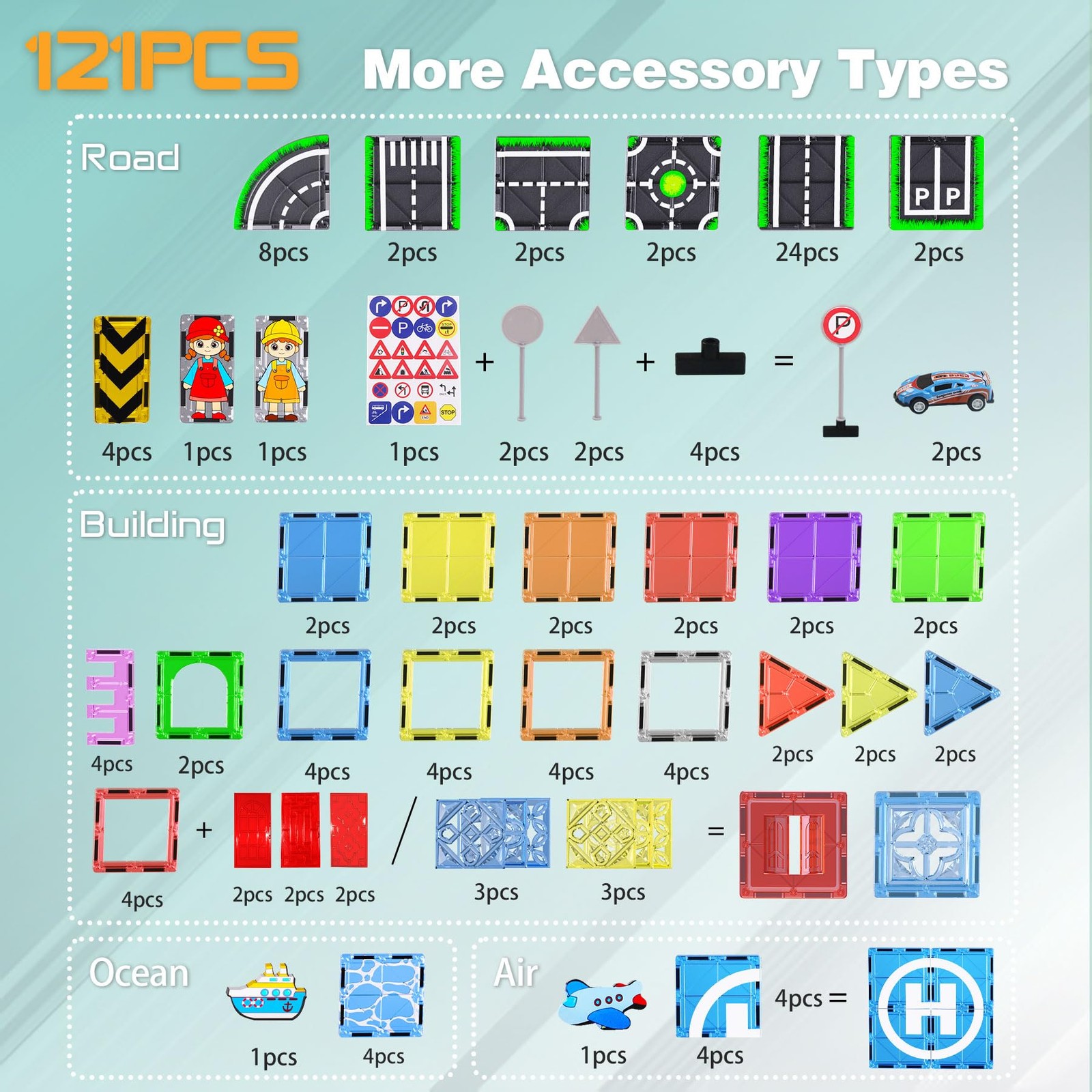 121PCS Magnetic 4 inches (W) x 9 (L) x 11.5 (H), Multicolored