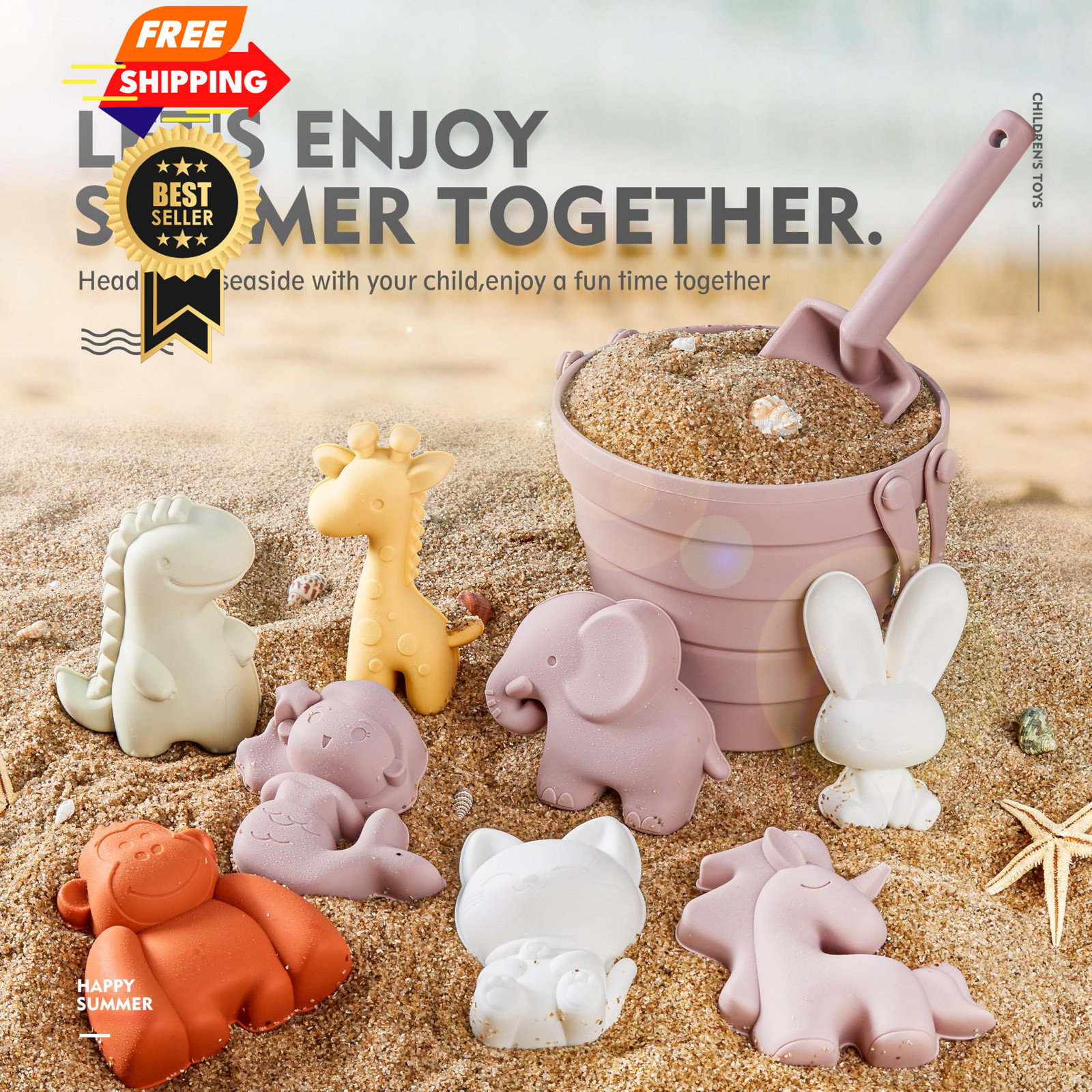 MarcZero 11Pcs Silicone Beach Toys,Collapsible Sand Bucket,Modern Baby Pink