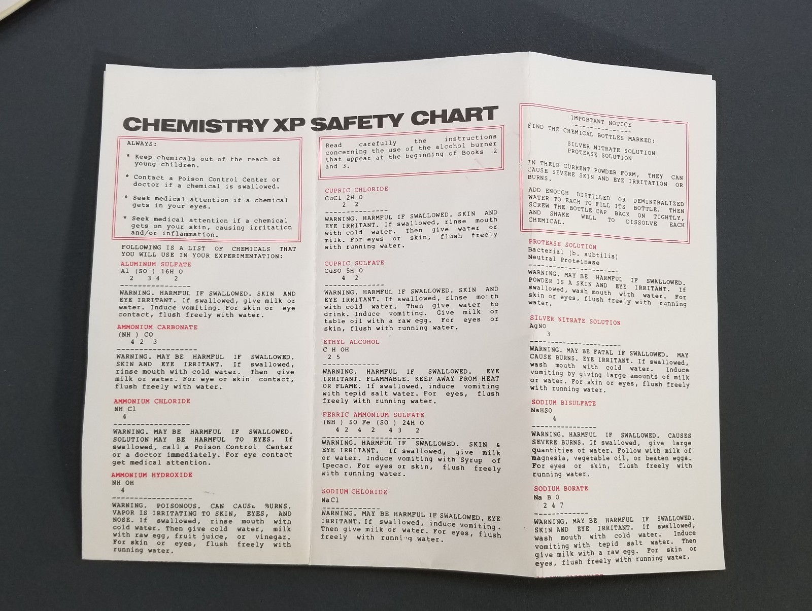 NSI XP-1000 CHEMISTRY LAB MANUAL AND SAFETY CHART