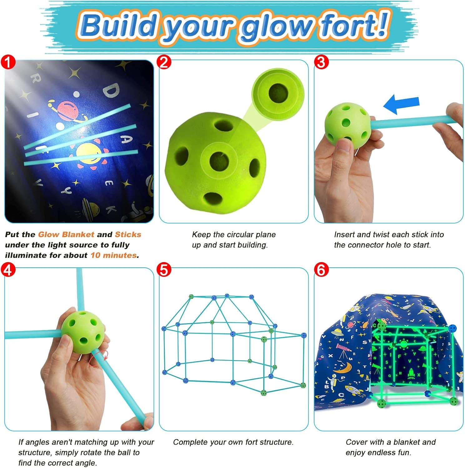 Fort Building Kit 160PCS Glow in the Dark STEM Kids Toy