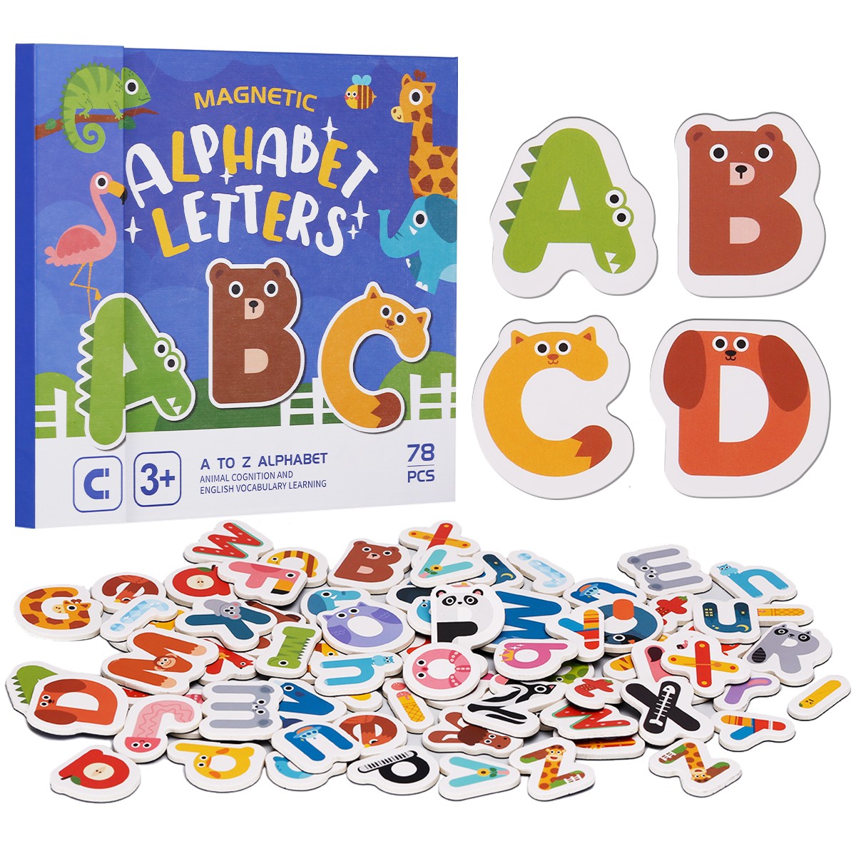 78PCS Large Magnetic Animal Alphabet Letters Educational Toy for Age 3+ Kids