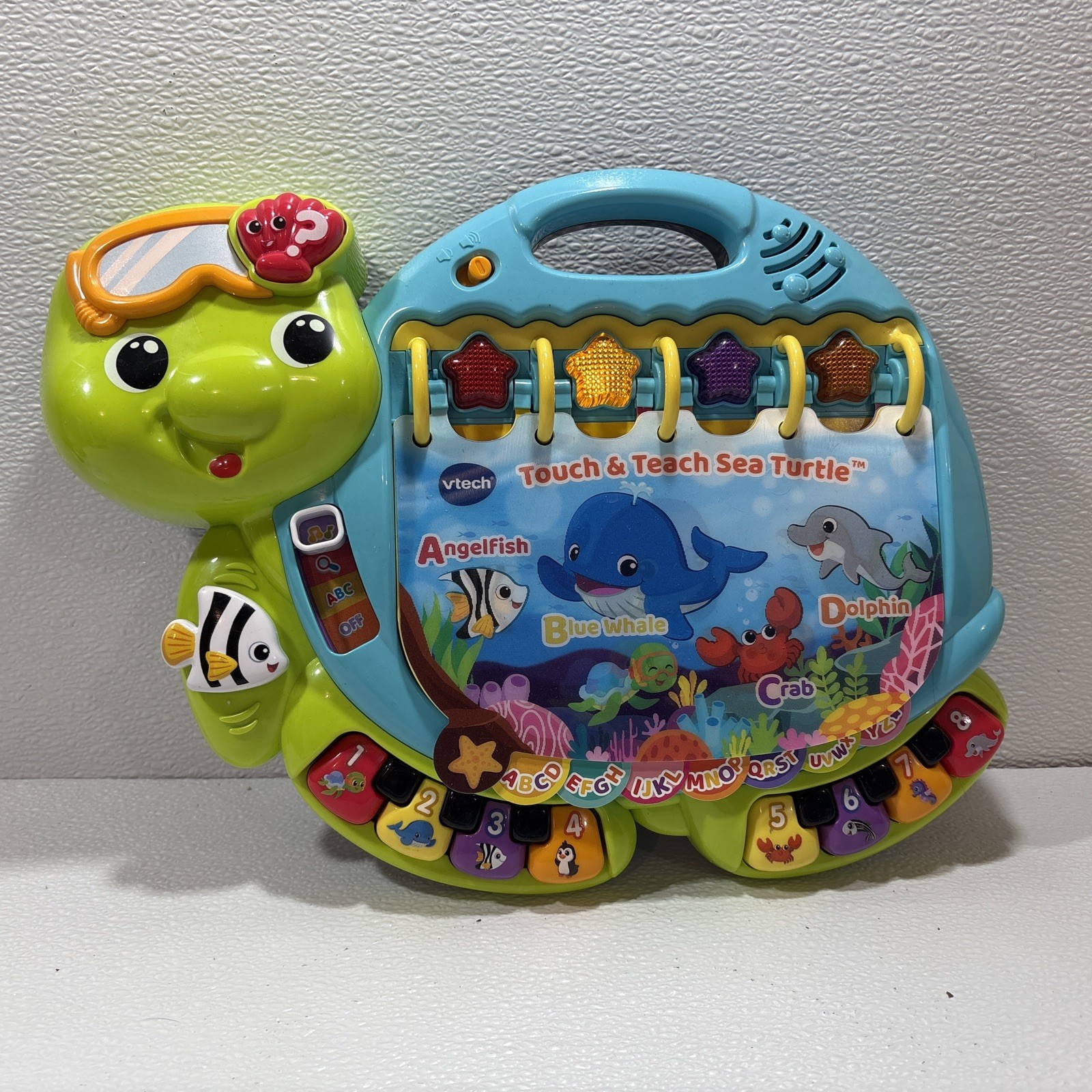VTech TouchTeach Sea Turtle Interactive Learning Book Alphabet Numbers Lights-B7