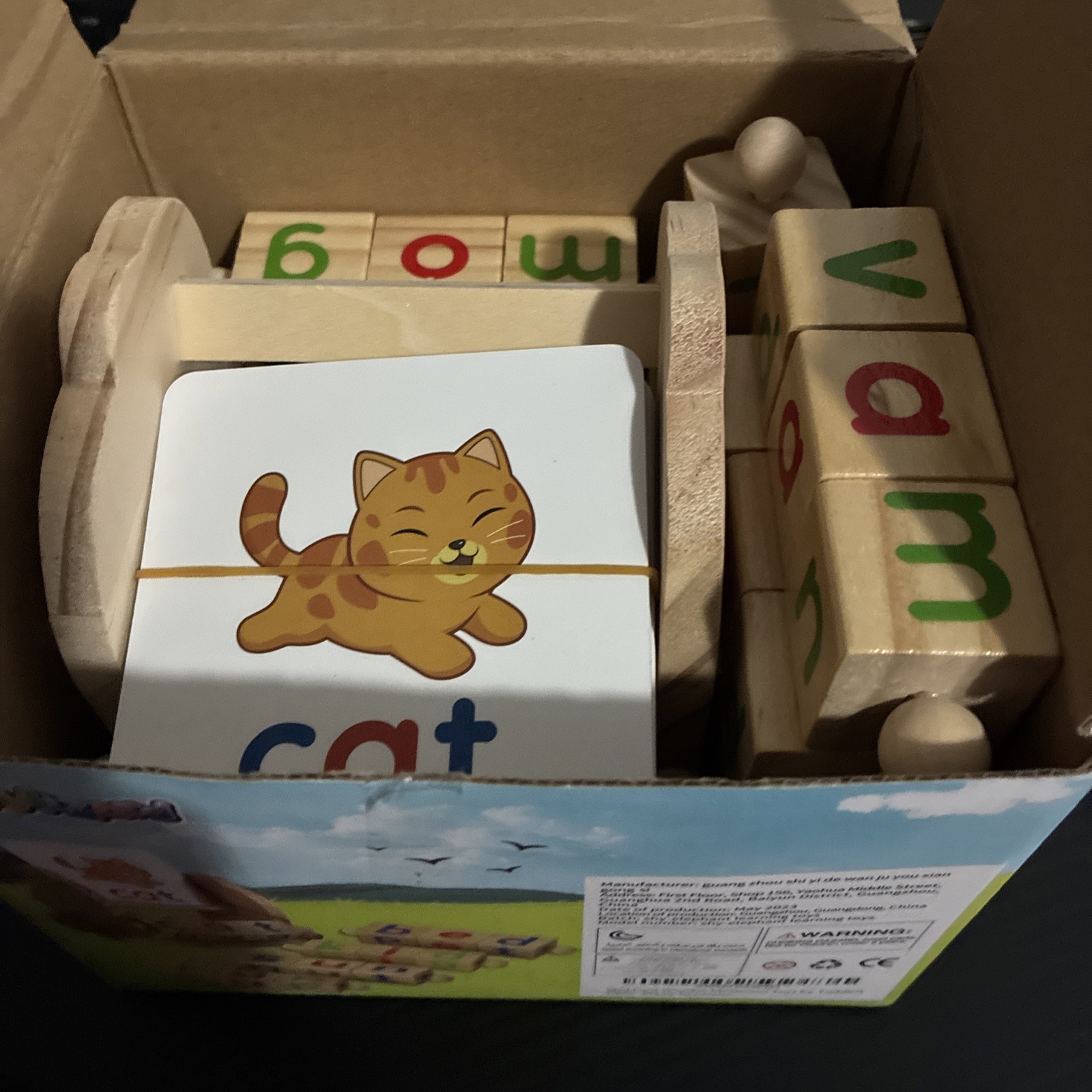 Wooden Reading Blocks Short Vowel Rods Spelling Games, Flash Cards Rotating