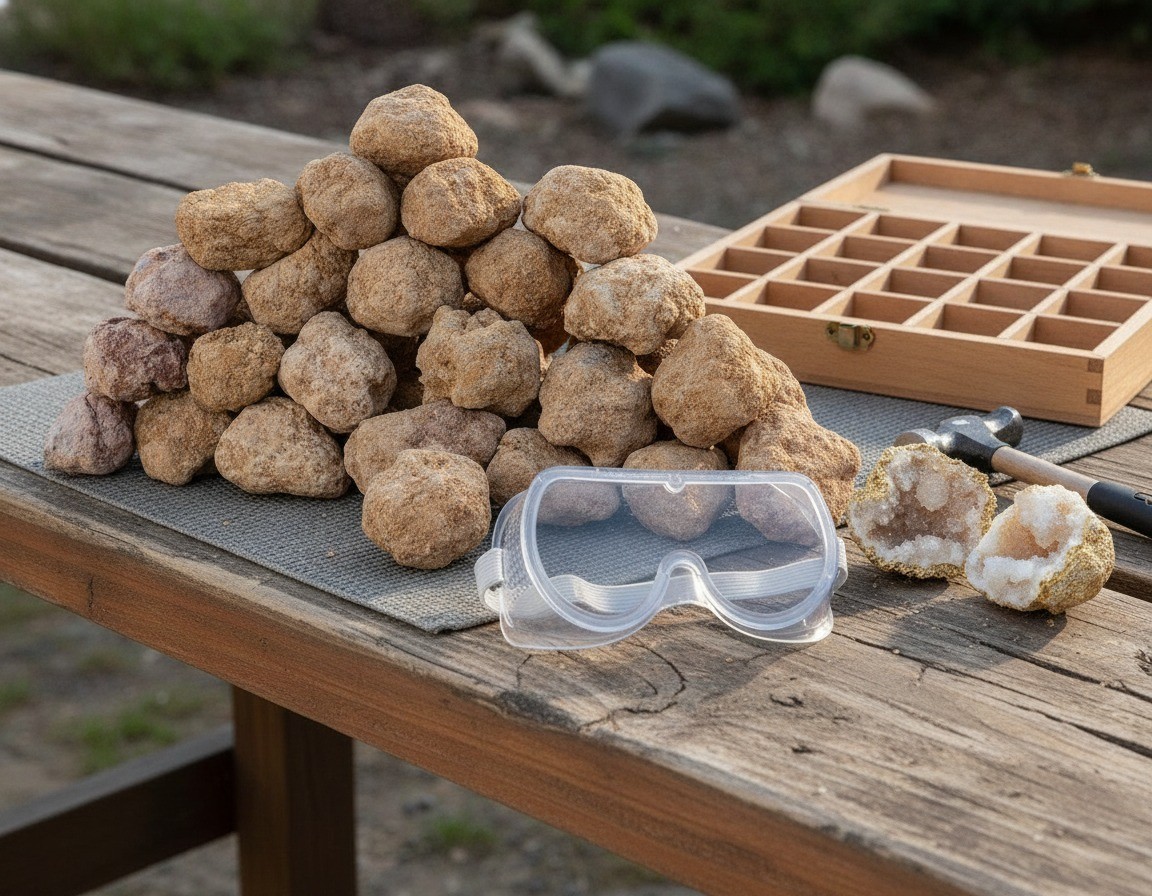 Premium Moroccan Geode Kit, 25 Large 1″-3″ Geodes, Safety Goggles
