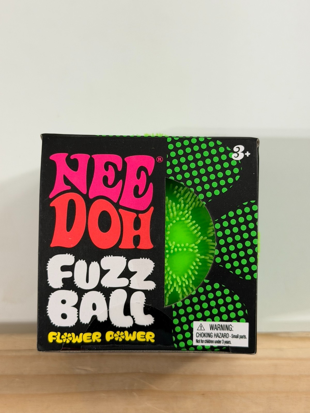 GREEN Needoh FUZZ BALL Flower Power Nee Doh Squish Stress Ball NEE-DOH Fuzzball