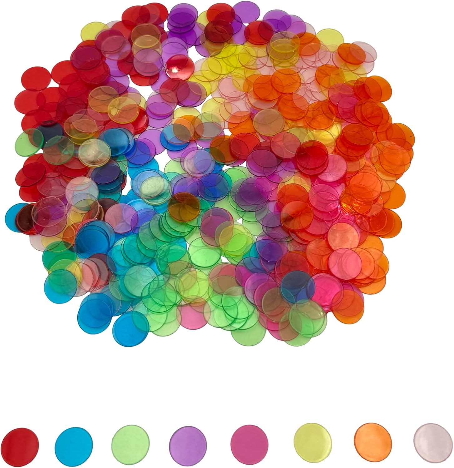 500 Pcs of 3/4 Inch Transparent 8 Color Clear Bingo Counting Chips Plastic Marke