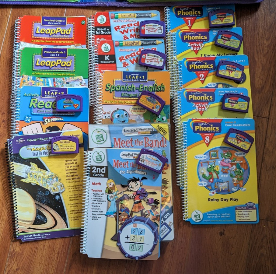 LeapFrog LeapPad Plus Writing LOT Books Cartridges Phonics Reading AUDIO FLAW