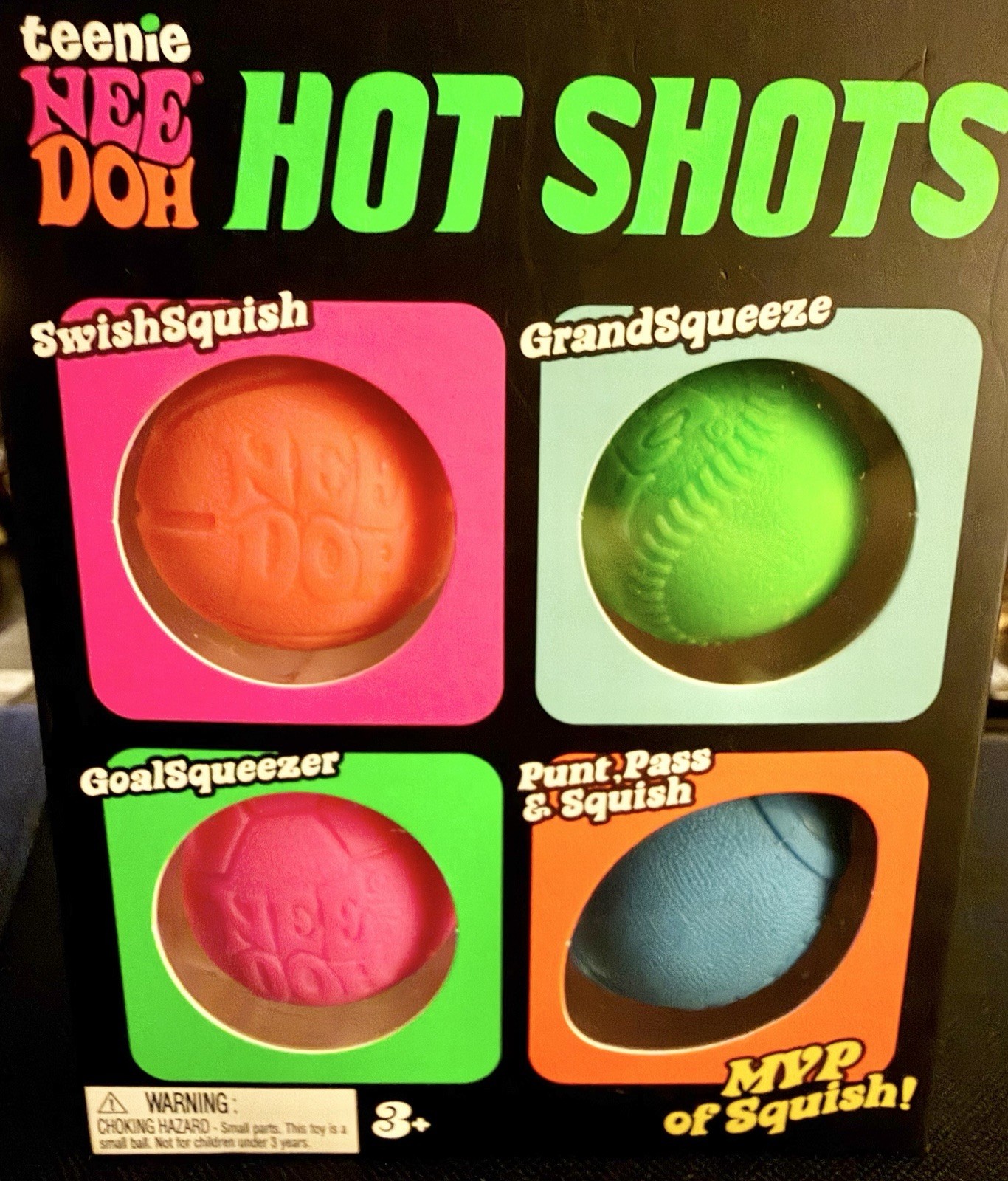 Nee Doh Teenie Hot Shots Tactile Squeeze Squish Balls 4-Pack, Multi-Color