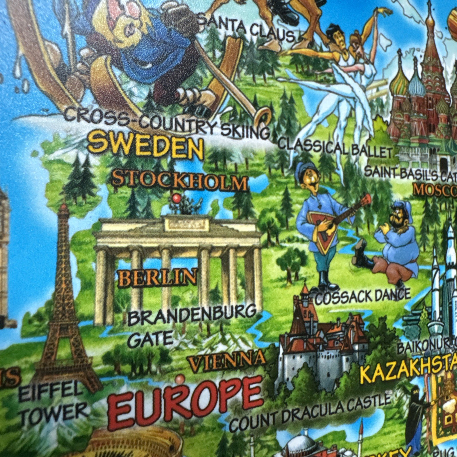 2014 Dino Laminated Geography Learning Placemat World Map 18” x 14” Cartoon
