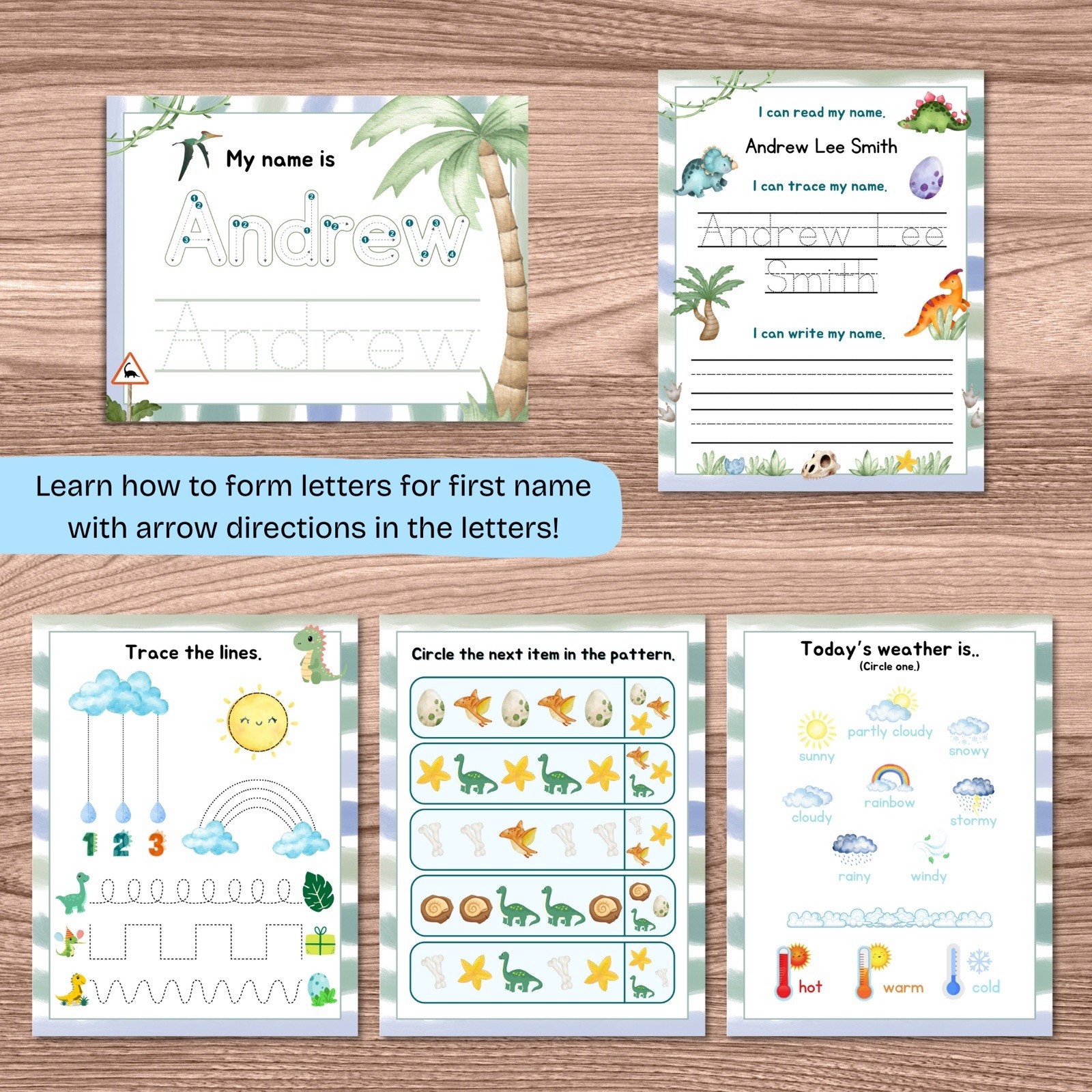 Reusable Preschool Dry-Erase Workbook | Ages 3-5 | Unicorn & Dinosaur Theme