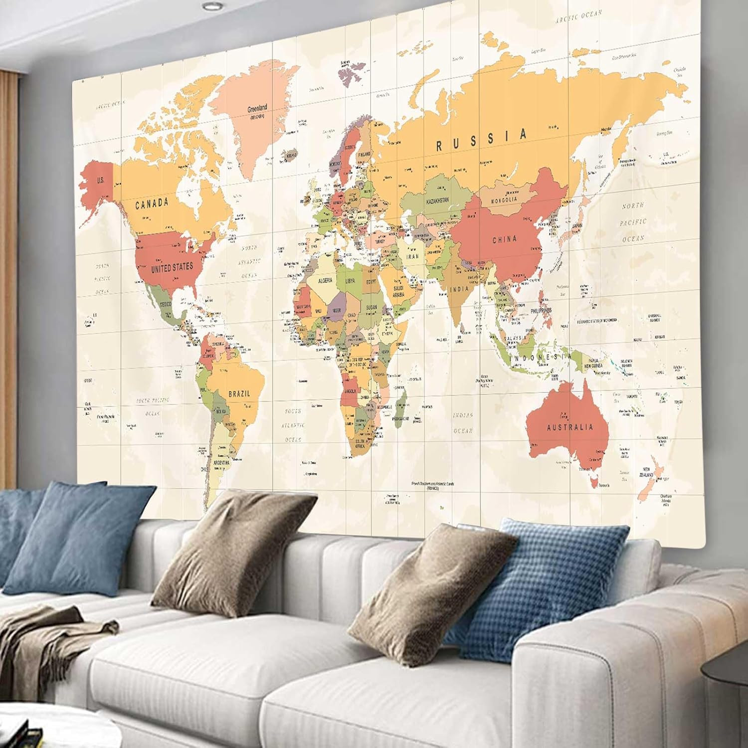 World Map Tapestry for Kids Student, Map of The World with Countries and Majo…