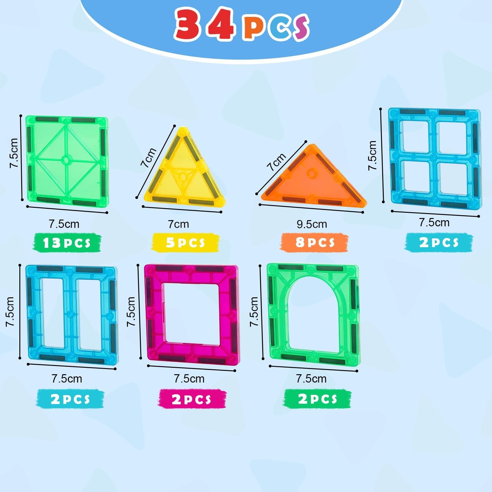 Gemmicc Magnetic Tiles, Magnet Toys Building Blocks for Kids, STEM 34PCS