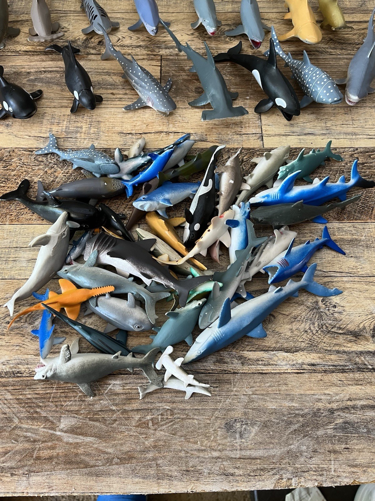 Ocean Animals Plastic Large Lot 60+ Of Sharks Whale Dolphins 10 Inch And Less