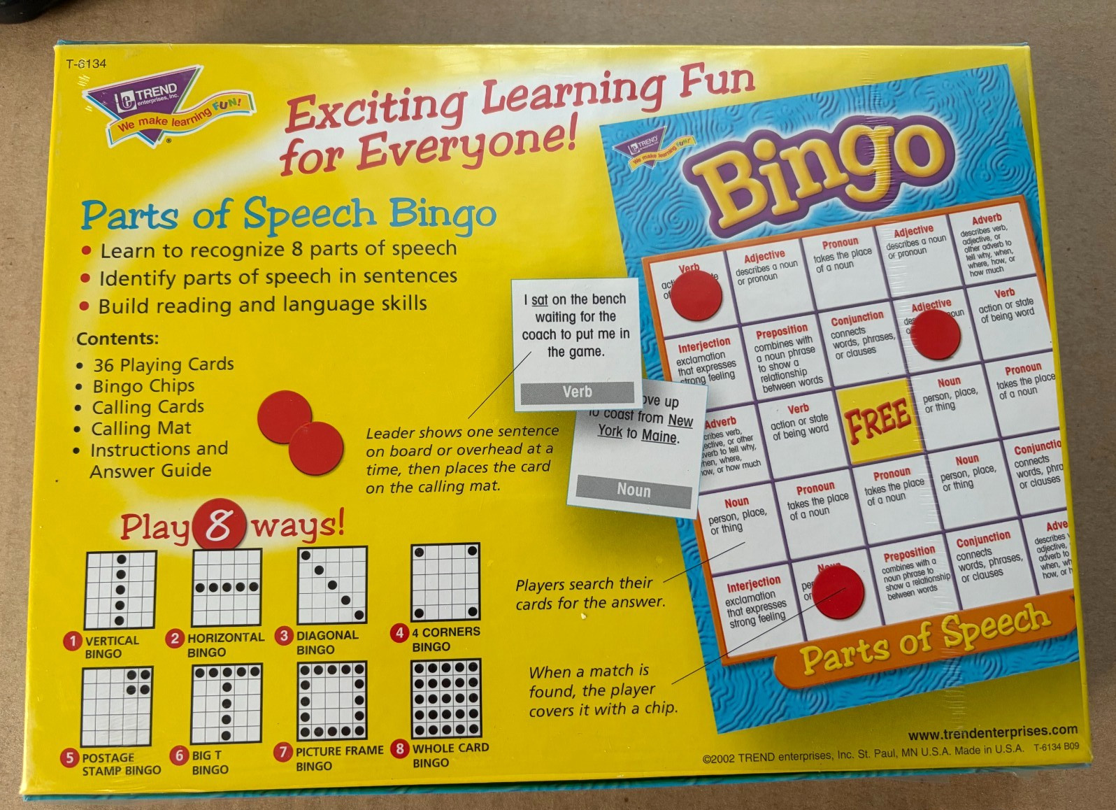 NEW Sealed Bingo Parts of Speech Trend T-6134 Ages 9 & Up 3 to 36 Players