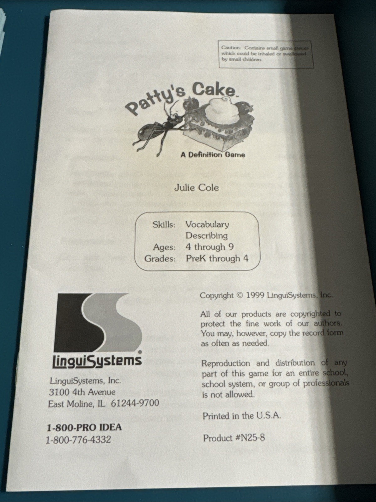 Linguisystems Vocabulary Play by Play Game Patty’s Cake A Definition Game