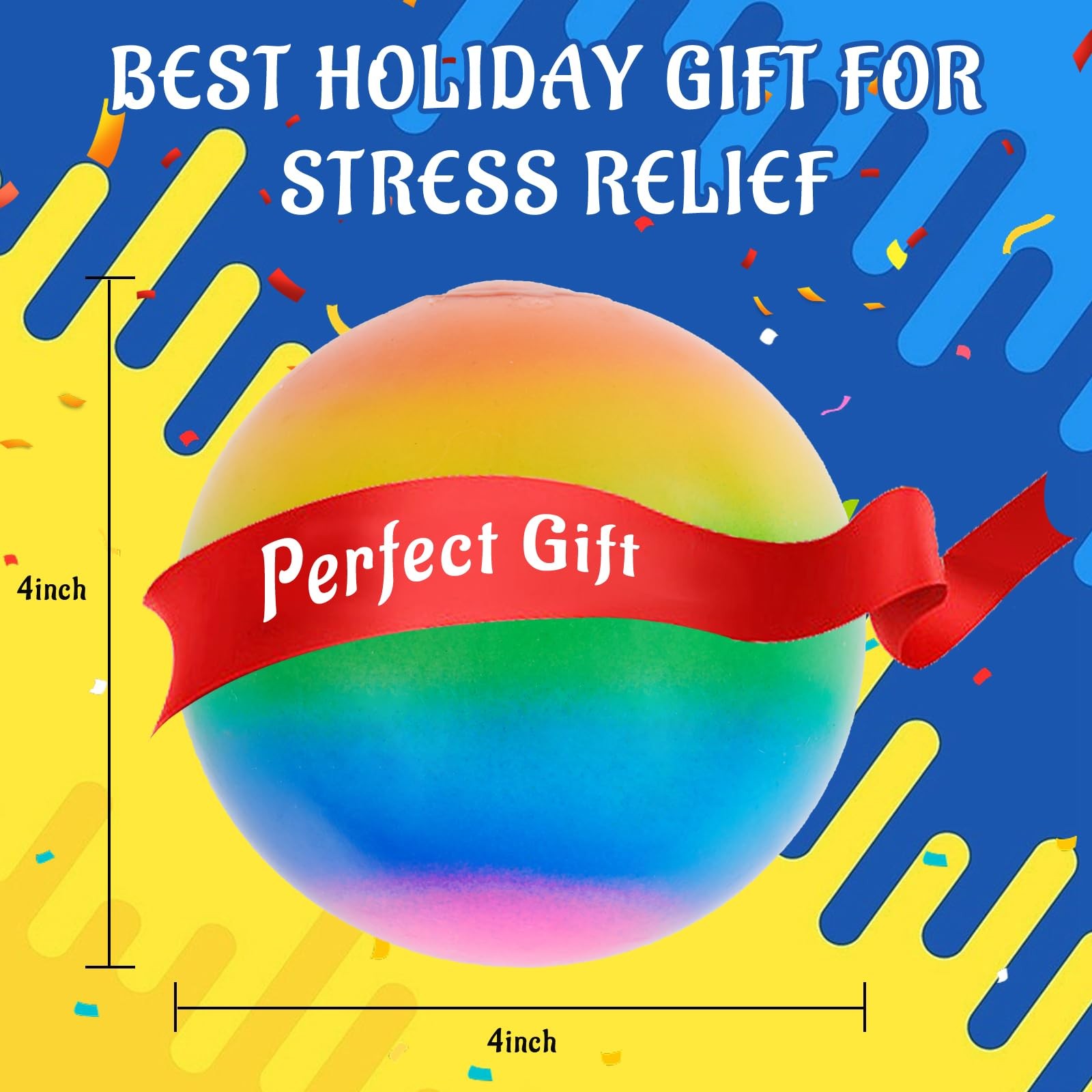 Giant 4-Inch Rainbow Stress Ball -Jumbo Big Squeeze Relief! 1Pack,