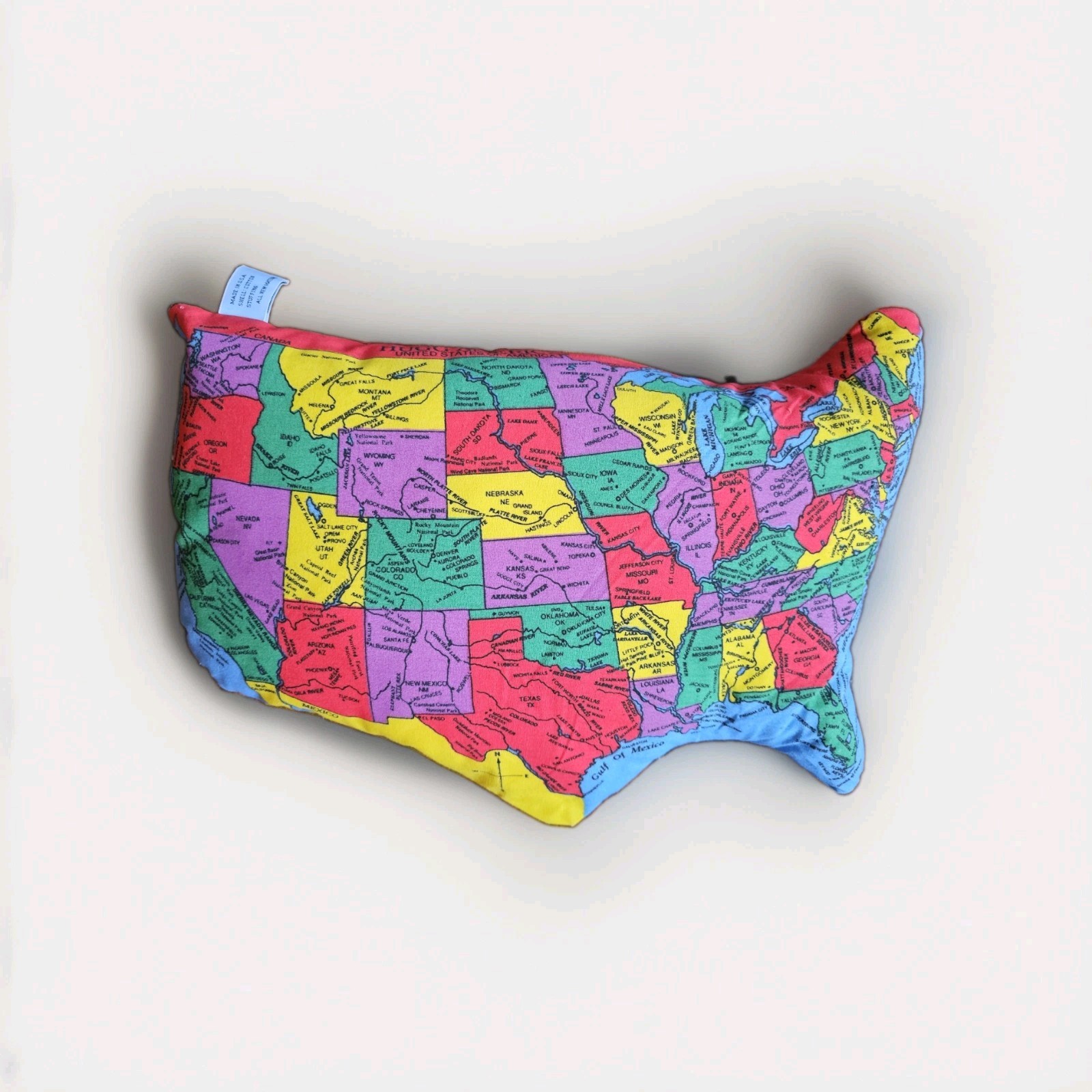 VINTAGE 1990 Hugg-A-Planet HUGG AMERICA Political Map Plush Educational Pillow