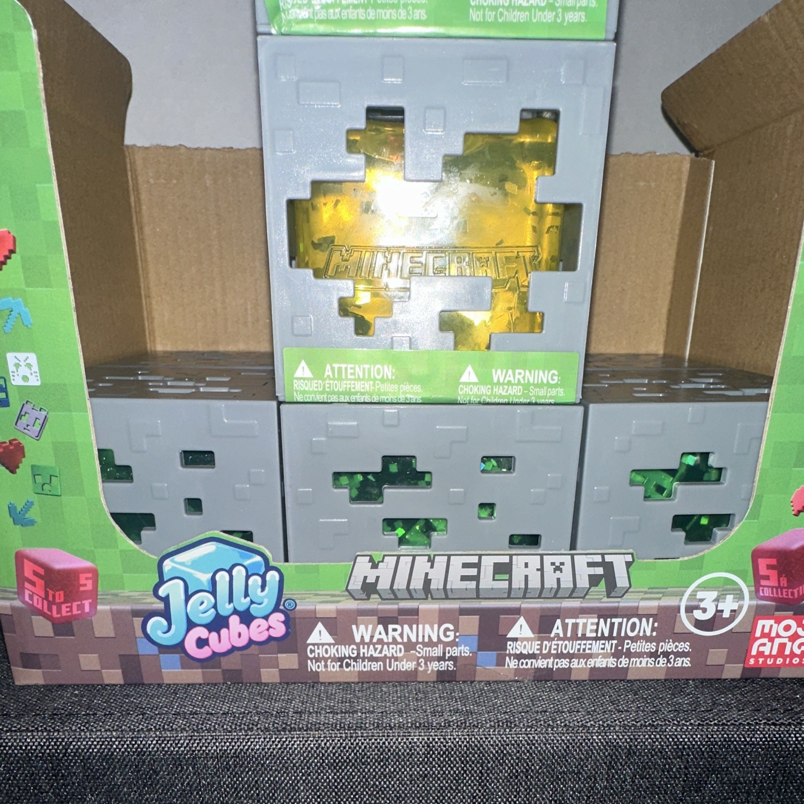 Just Toys Minecraft Jelly Cubes Gold Creeper Cube Set Tactile Sensory 1 cube