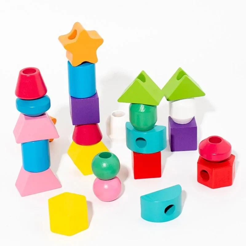 Montessori Wooden Sorting Blocks Color Shape Matching Educational Kids Early Toy