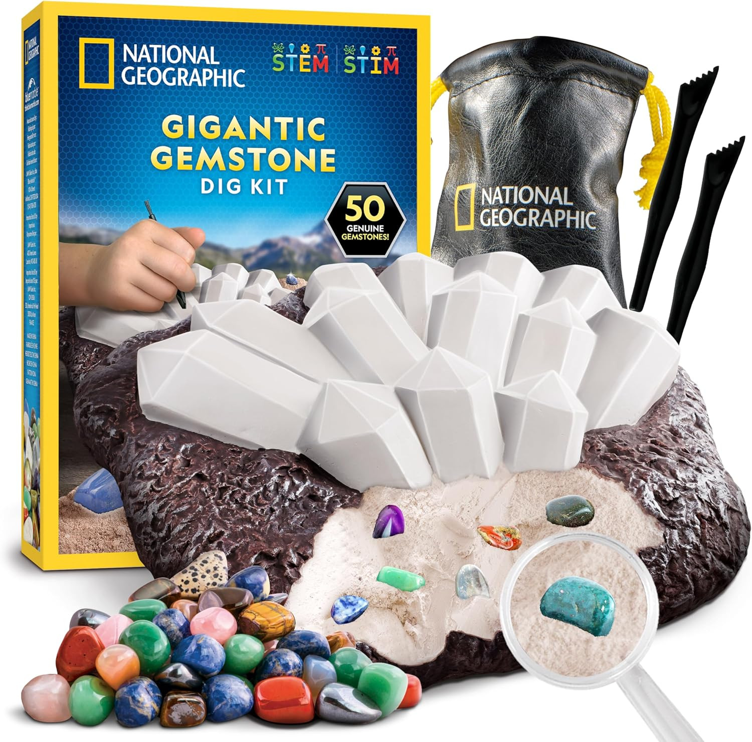Gemstone Dig Kit – Dig Up 10 Real Gemstones and Crystals Science Kit for Kids