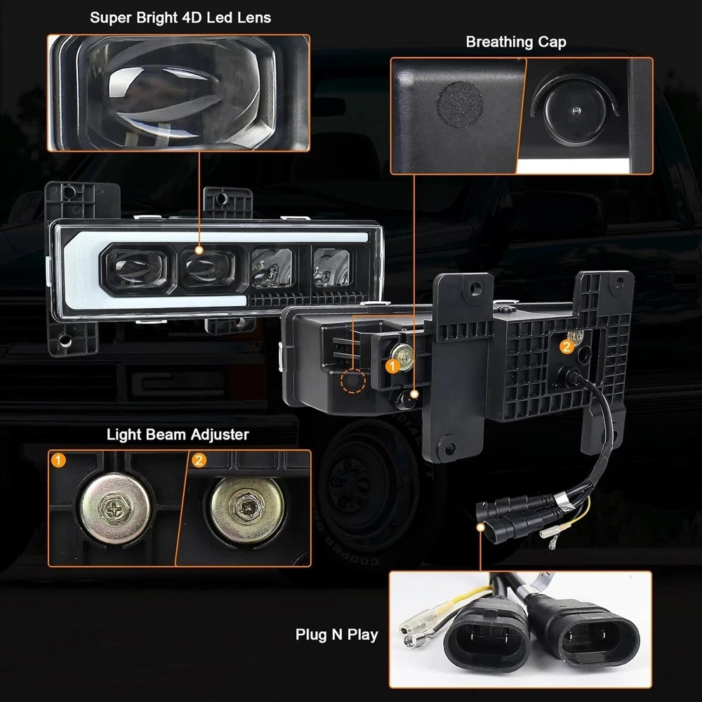 LED Headlight Assembly 500% Bright Anti-glare Headlights for 1988-1998 Chevy GMC