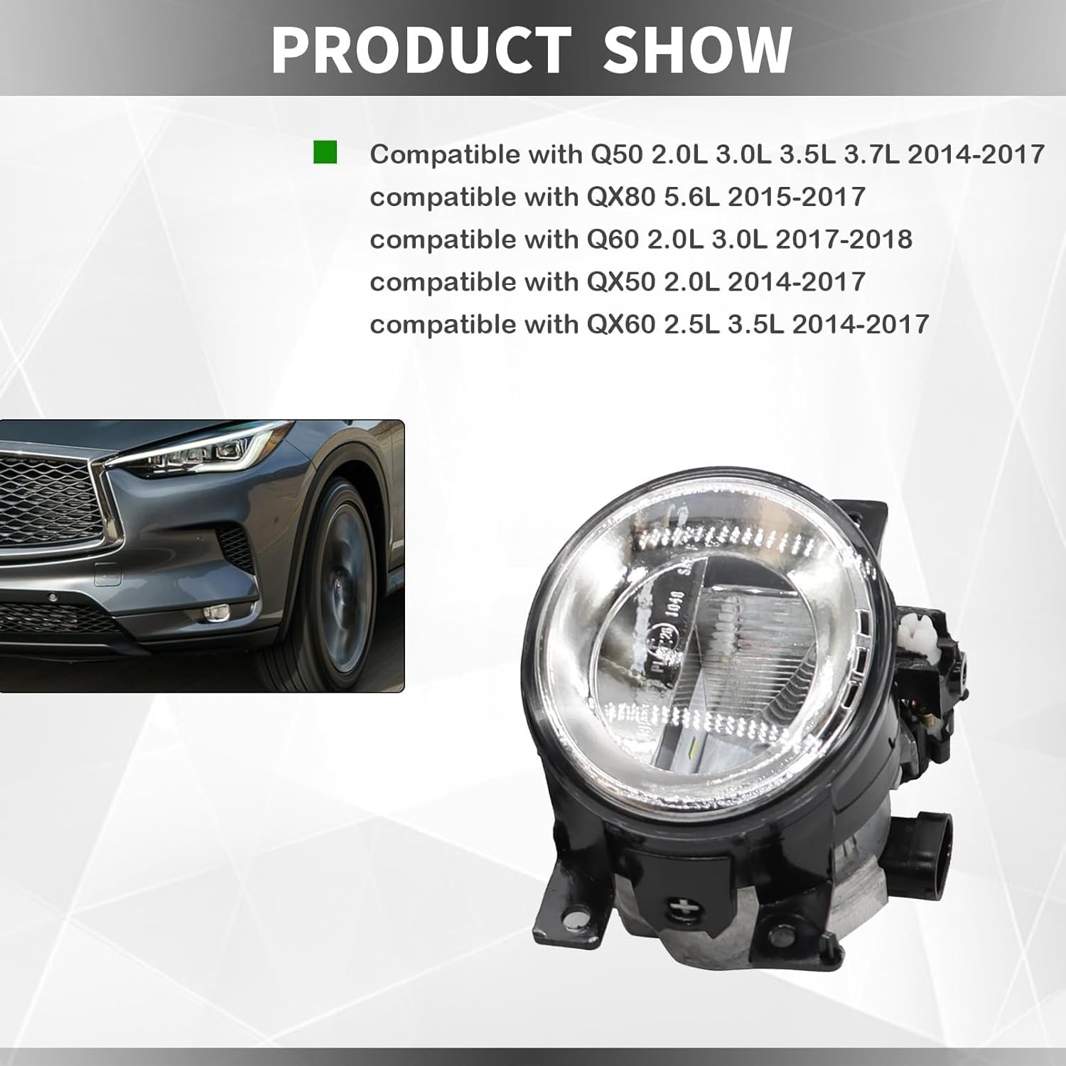 Fog Light Kit Compatible Q50 QX50 Q60 QX60 Q70L QX80 2014-2018 Left Right