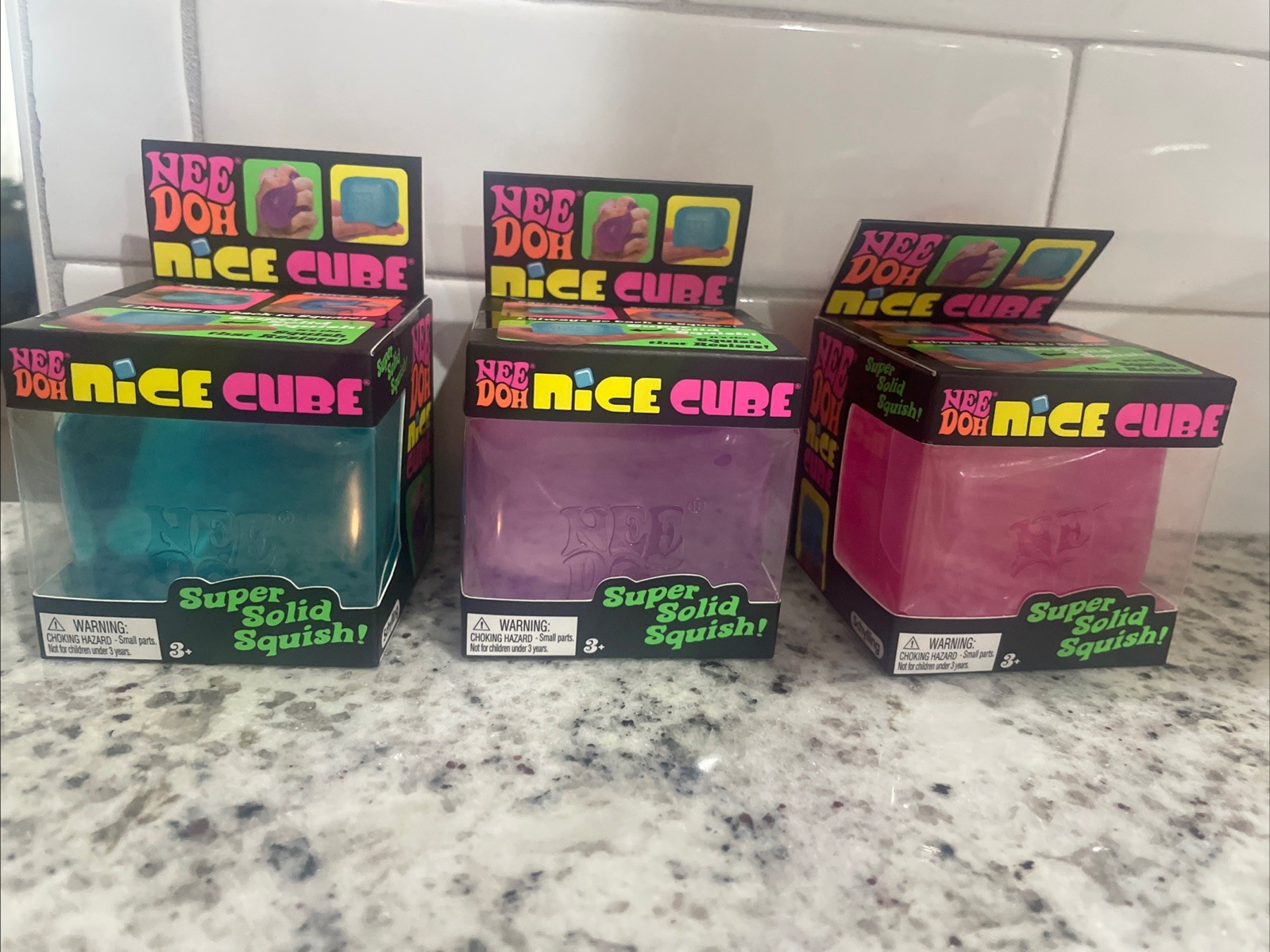3 Needoh Nice Cubes- Blue, Purple & Pink