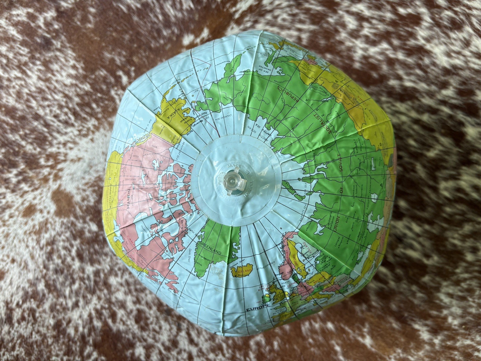 Vintage Vinyl Inflatable World Globe Map USSR West Germany 1980s