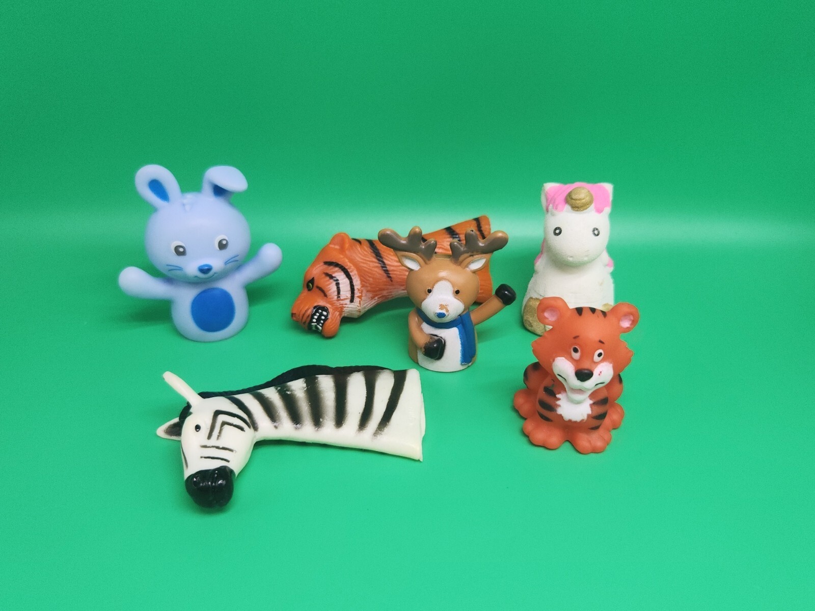 Tiger Zebra Bunny Rabbit Reindeer Unicorn Animal Finger Puppet Wiggler Toy Lot