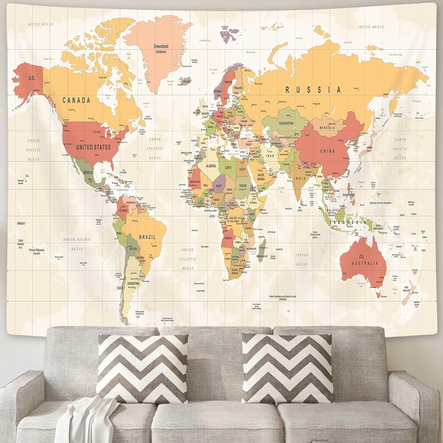 World Map Tapestry for Kids Student, Map of The World with Countries and Majo…