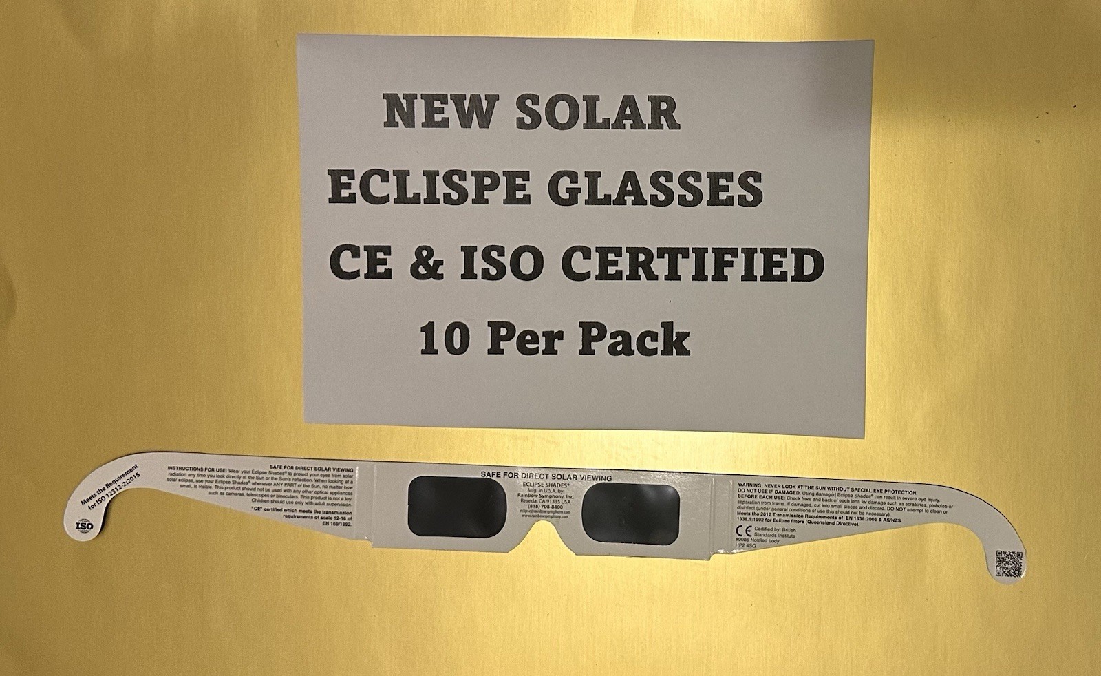New Solar Eclipse Glasses ISO and CE Certified 10 Per Pack