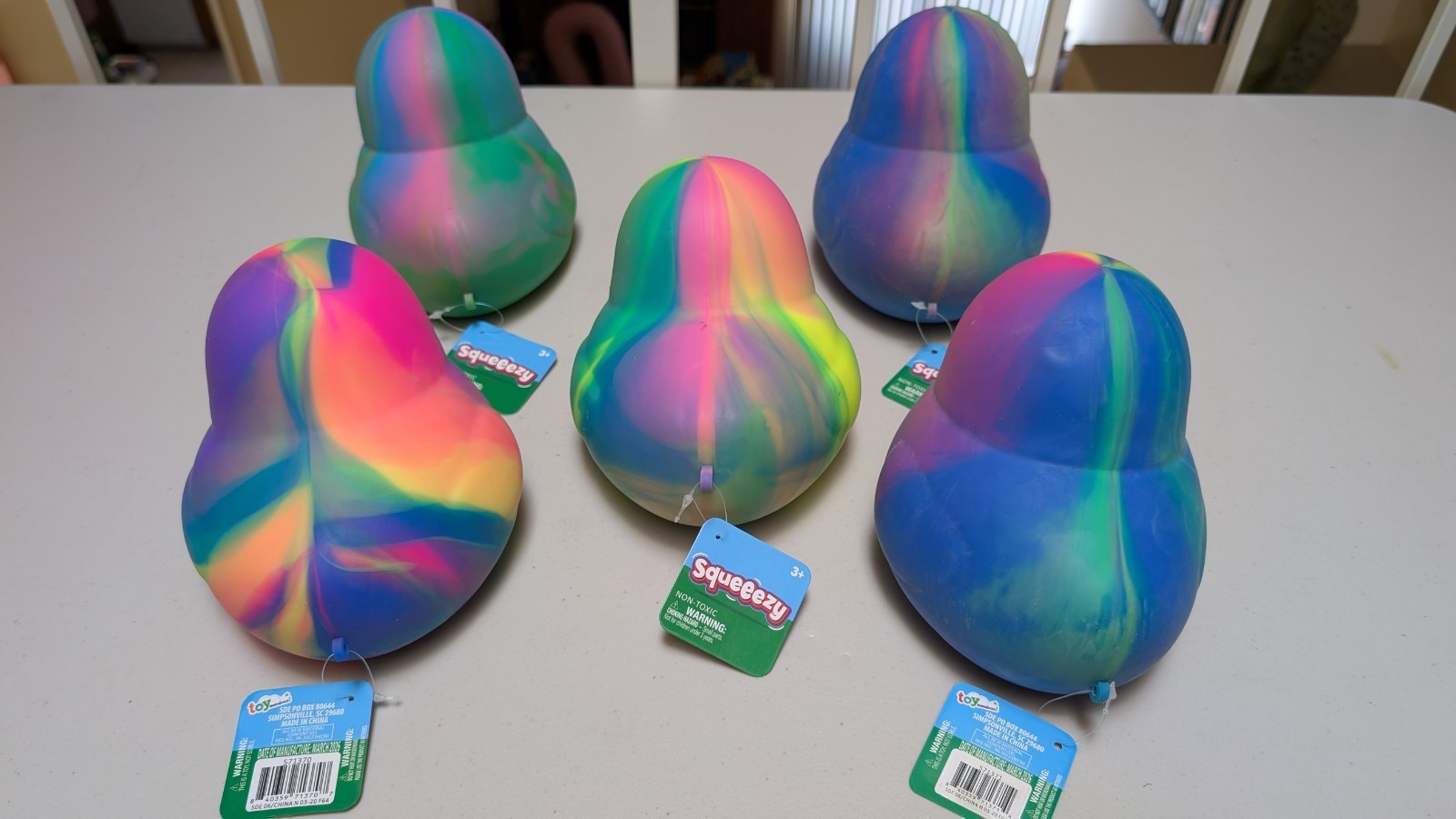 Sunny Days Jumbo Squeezy Duck – Tie-Dye Squishy Stress Relief Toy New LOT OF 5