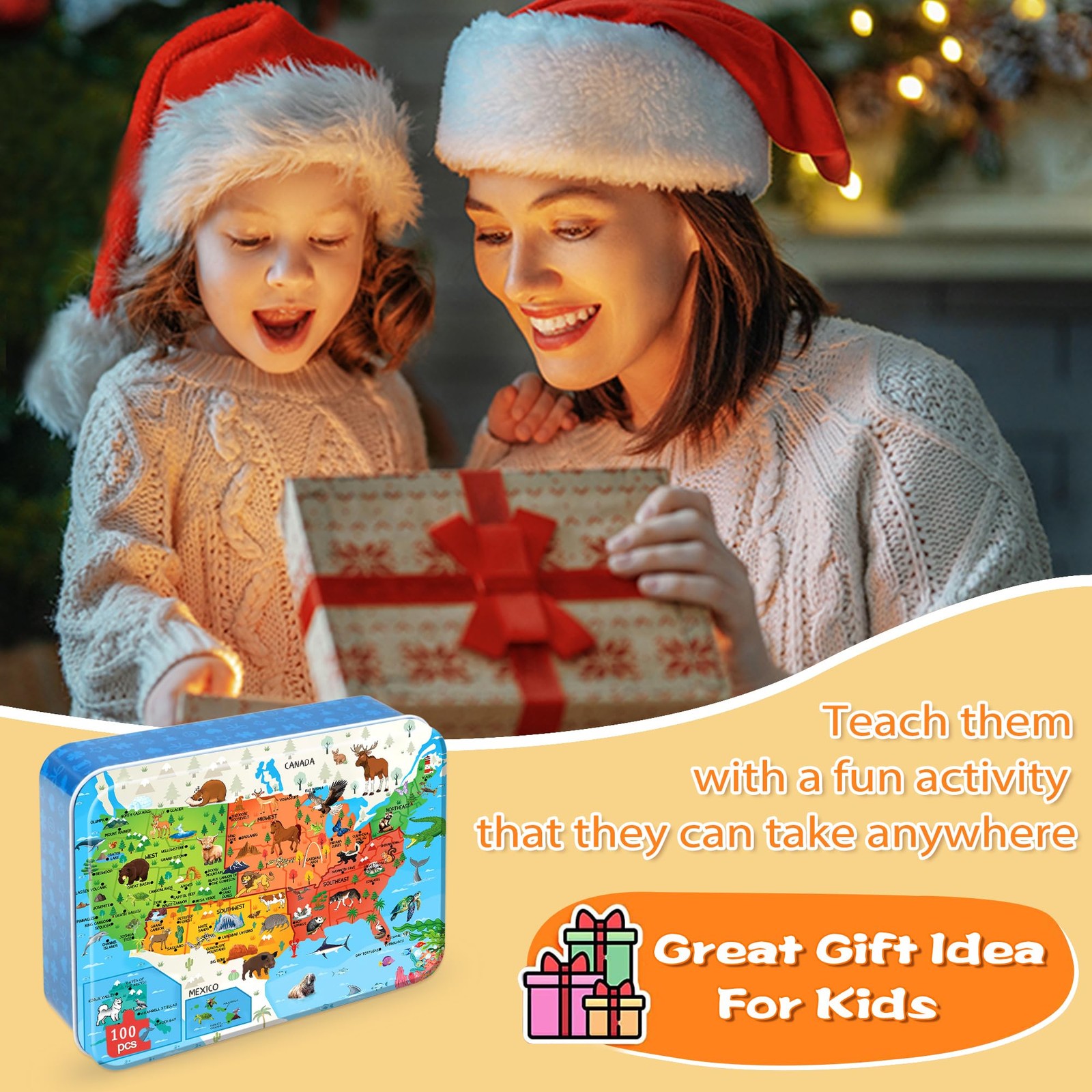 LELEMON United States Puzzles for Kids Ages 4-8,100 100 pieces, Colorful