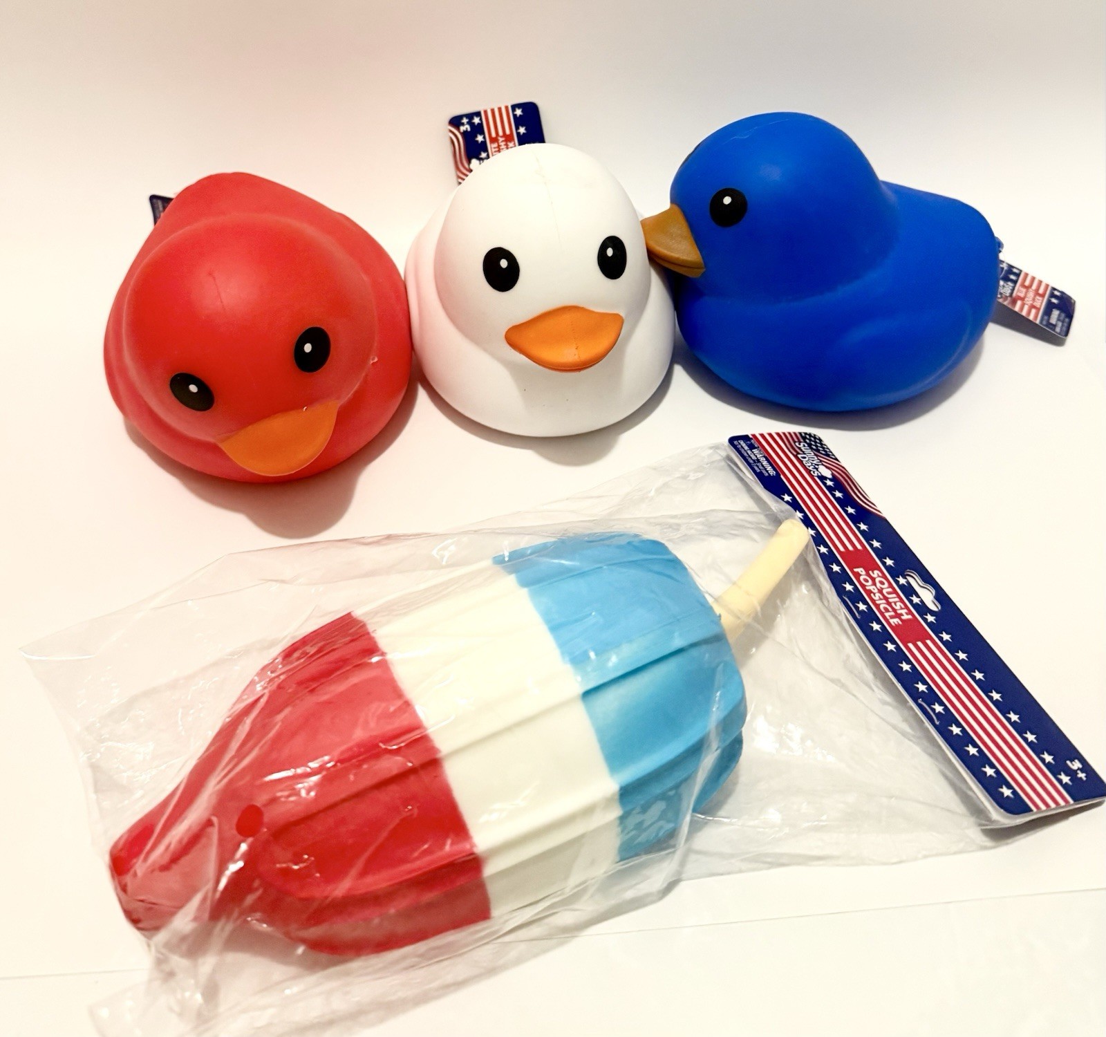 5pcs Squishies Patriotic Bear Duck (Red White & Blue) Popsicle Bomb Sunny Days