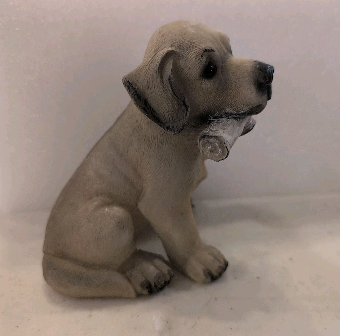 Golden Retriever/Lab Puppy Dog, Resin Type, Sitting With Newspaper In Mouth 4.5″