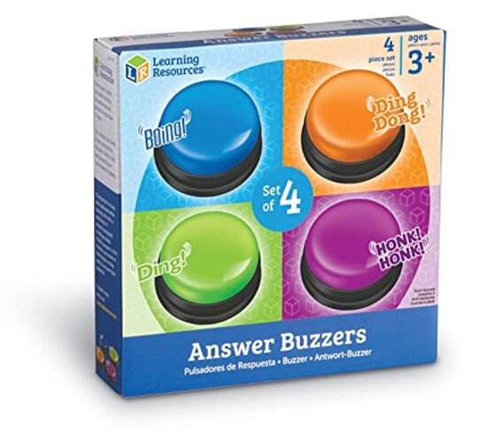 Answer Buzzers, Set of 4 Assorted Colored Buzzers, Game Show Buzzers, 3