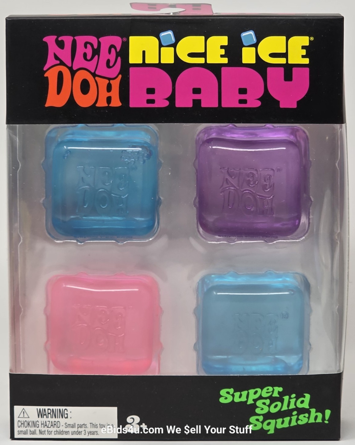 SET OF FOUR (4) NEE DOH Nice Ice Baby NeeDoh Nice Cube Pink Blue Purple NEW LOT